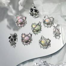 10入組粉色荊棘心形指甲藝術裝飾,設計師鑲有鑽石的哥德式氣息,鋅合金製造,獨特設計 - 粉色 - 查看 2