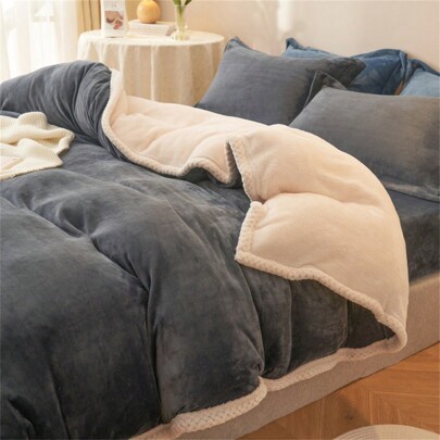 1pc Thickened Plush Patchwork Single Duvet Cover, Can Be Used As Blanket, Without Filling, Suitable For Bedding In Bedroom, Autumn/winter