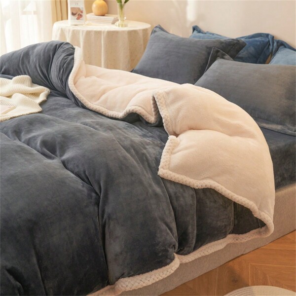 1pc Thickened Plush Patchwork Single Duvet Cover, Can Be Used As Blanket, Without Filling, Suitable For Bedding In Bedroom, Autumn/winter