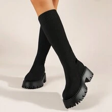 針織高筒靴 - 黑色 - 查看 3