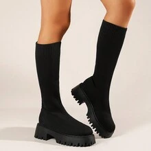 針織高筒靴 - 黑色 - 查看 4