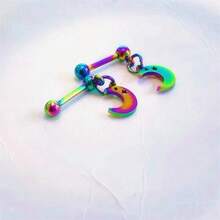 1對月亮和星星形狀的鎢鋼中空螺紋耳釘,酷炫街頭藝術赛博朋克風格珠寶