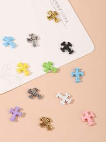 80Pcs/1 Box Punk Retro Cross Nail Patch Y2K Metal Macaron Color Cross Nail Ornament Set Simple And Versatile Style Retro Alloy Cross, Gothic Style Solid Metal Nail Drill Decoration, Fake Nail Decoration Accessories Nail Charms Nail Supplies Nail Gems Nails - Multicolor - View 4