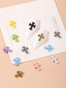 80Pcs/1 Box Punk Retro Cross Nail Patch Y2K Metal Macaron Color Cross Nail Ornament Set Simple And Versatile Style Retro Alloy Cross, Gothic Style Solid Metal Nail Drill Decoration, Fake Nail Decoration Accessories Nail Charms Nail Supplies Nail Gems Nails - Multicolor - View 2