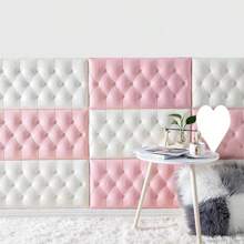 6 片薄 0.6 公分 3d 自黏牆貼牆板,防撞牆墊軟泡墊防水壁紙 Diy 家居臥室裝飾皮革覆蓋裝飾防撞軟墊壁紙家居臥室床頭板安全,床頭牆貼 - 粉色 - 查看 3