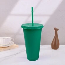1pc/5pcs/6pcs/10pcs, 710ml/24oz,500ml/16oz Reusable Plastic Cup With Lid And Straw, Reusable Coffee Cup For Hot And Cold Drinks,Suitable For Drinking Water, Milk - Green - View 1