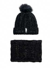 女士冬季帽子圍巾套裝,韓國風格針織帽戶外防風頸部保護,加厚&保暖,適用於戶外活動 - 灰色 - 查看 3