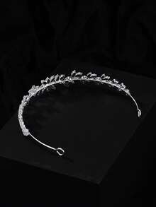 1pc Fashionable And Versatile Geometric Waterdrop Shaped Crown Headpiece With Cubic Zirconia Decoration, Perfect For Brides And Wedding Dresses, Also Suitable For Gift Giving - White - View 5