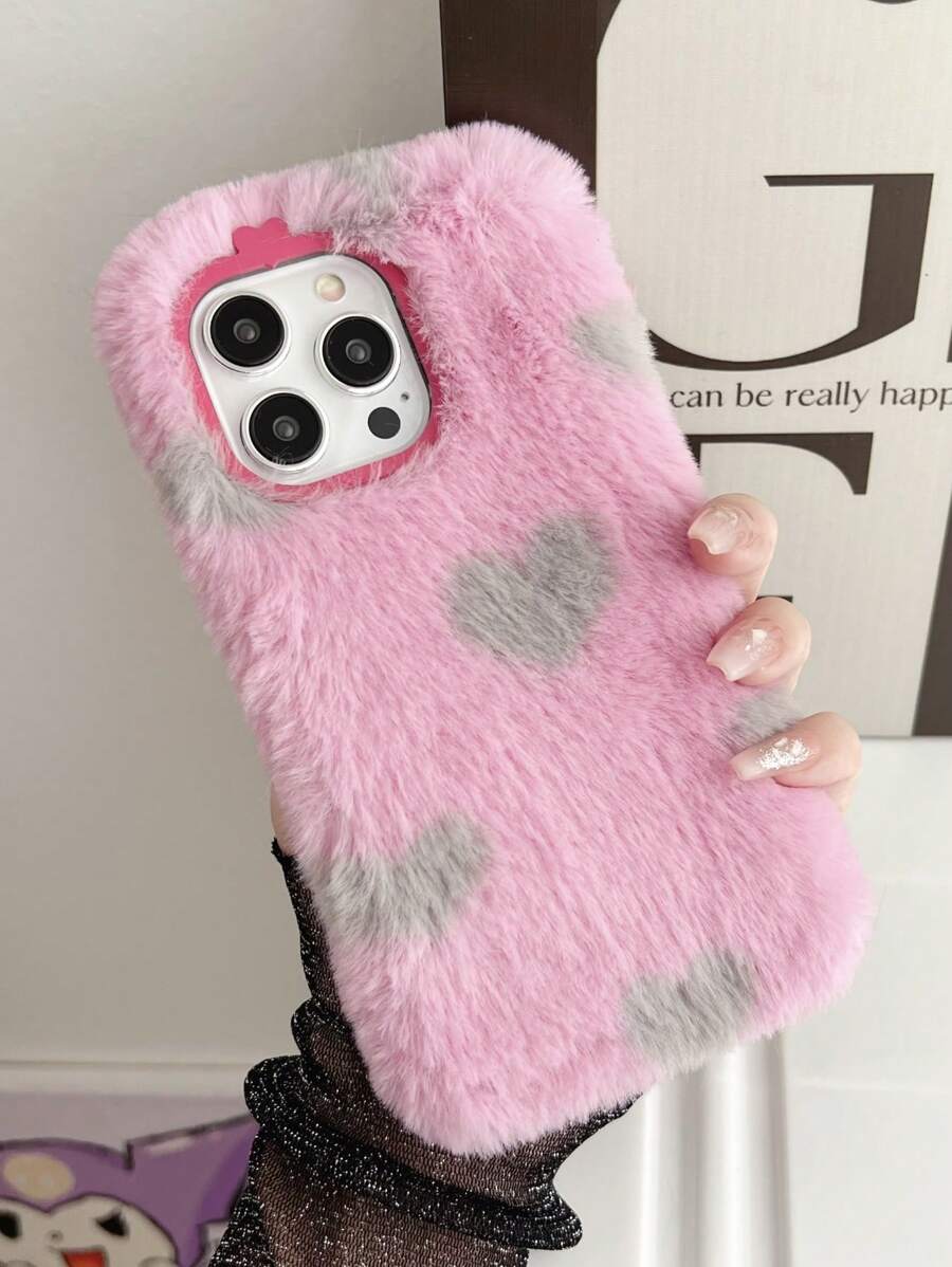 Capa de celular individual em pelúcia em formato de coração, compatível com Apple, , , Redmi, Oppo e Vivo. Ótima opção de presente para Ano Novo/Dia dos Namorados. Versão internacional, não a versão nacional. - Roxa - Ver 1