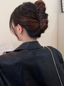 3入組女士高級簡約波浪形實心黑色、棕色髮夾,輕巧,髮飾,優雅百搭,適合日常使用、沐浴、洗臉、化妝、服裝搭配 - 彩色 - 查看 5