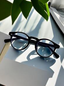 1pc 90s Bohemian Retro OOTD Version Japanese Style 80s Personalized Preppy Style Hong Kong Style Korean Version Korean Japanese Student Retro Classic Rivet Non-Prescription Glasses Y2K - Black - View 9