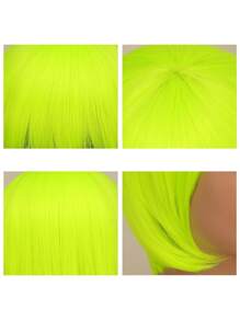 黑色短鲍勃假发，直黑色鲍勃假发，带刘海，10 英寸直鲍勃刘海假发，适合女性，自然造型，适合日常使用 - 綠色 - 查看 4