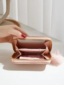 女士短款錢包,線繡金屬裝飾,白領階層/女大學生/商務通勤人士適用,可攜帶現金,做為周年紀念日,生日,情人節等節日禮物,款粉紅色錢包 - 粉色 - 查看 5