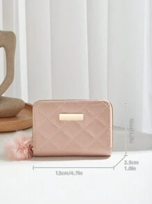 女士短款錢包,線繡金屬裝飾,白領階層/女大學生/商務通勤人士適用,可攜帶現金,做為周年紀念日,生日,情人節等節日禮物,款粉紅色錢包 - 粉色 - 查看 6