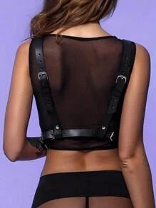 1件女士性感倒三角吊帶,適用於派對和嘉年華 - 黑色 - 查看 3