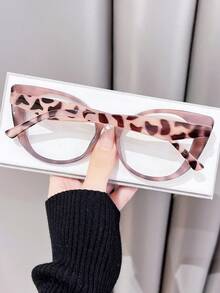 1 件女式粉紅豹紋貓眼非處方 Tr 色塊 Y2k 透明眼鏡,奢華派對配件 - 彩色 - 查看 2