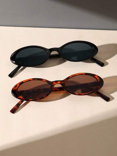 2pcs Women Vintage Small Oval Frame Plastic Fashion Glasses Retro Classic Glasses For Travel Take Photo Clothing Street Snap Accessories Basics Fall Winter Women Outfits Clothes Business Casual Gifts Color Blocking Boho Vacay Vacay Vibes For Summer Beach Vacation,Outdoor,Travel ,Back To School,Preppy Style,School Look