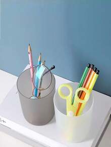 1 件學生簡約磨砂塑膠筆筒,多功能防水桌上收納盒,圓形收納桶,文具收納盒 - 無色 - 查看 3