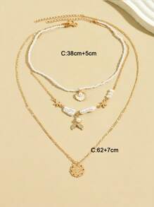 2入組海灘風格層疊海星、貝殼和魚尾假珍珠項鍊，適合日常佩戴 - 彩色 - 查看 5