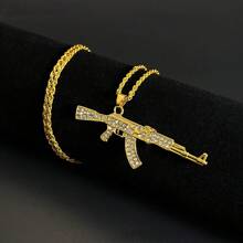 1入創意幾何吊墜朋克風格男士項鍊 - 金色 - 查看 7