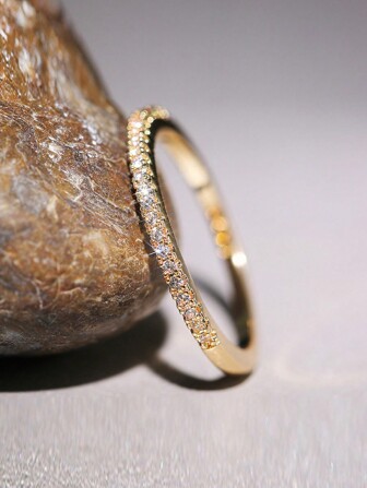 1 pieza Anillo de diseño minimalista y elegante para damas con microincrustaciones de circonia cúbica, regalo versátil para fiesta de mujeres