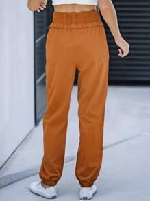 Women Pocketed High Waisted Sweatpants - Brown - View 2