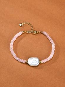 1 pièce Bracelet pour femme avec perle naturelle, cristal naturel, perle de calcul en pierre naturelle, convient pour un port quotidien