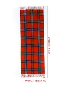 女士厚重格紋毛毯圍巾或披肩,優雅經典仿貂絨設計,溫暖柔軟舒適的流蘇毛毯 - 紅色 - 查看 5