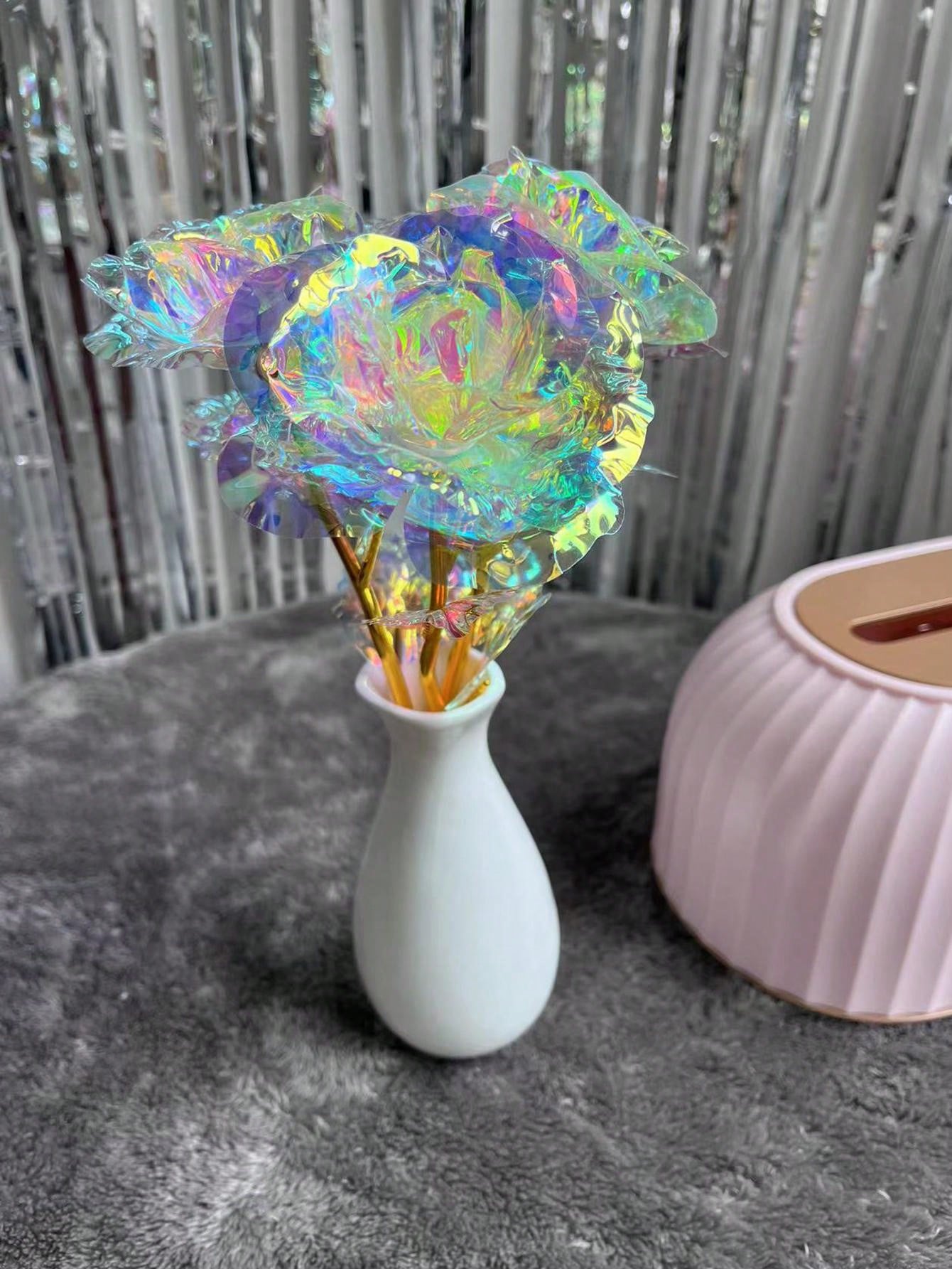 Colorful Golden And White Synthetic Flowers With Vase SHEIN USA