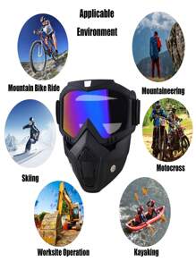1pc Outdoor Fog-Proof Mask With Goggles, Detachable Adjustable Full Face Shield Ski Goggles, Outdoor Motorcycle Riding Face Protection, Ski, Climbing Equipment - Blue - View 5