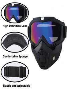 1pc Outdoor Fog-Proof Mask With Goggles, Detachable Adjustable Full Face Shield Ski Goggles, Outdoor Motorcycle Riding Face Protection, Ski, Climbing Equipment - Blue - View 4