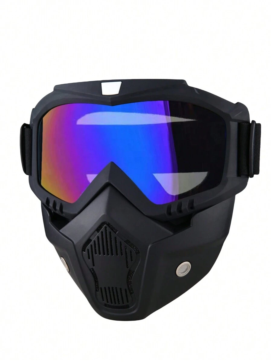 1pc Outdoor Fog-Proof Mask With Goggles, Detachable Adjustable Full Face Shield Ski Goggles, Outdoor Motorcycle Riding Face Protection, Ski, Climbing Equipment - Blue - View 1