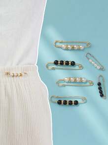 10pcs Women's Anti-Slip Brooch Waist Buckle Adjust Skirt Waist Tightness, Fixed Clothing Neckline Corsage Decorative Buckle Excludes The Card. - White - View 76