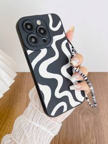 手機掛鏈最新加厚防摔手機殼，帶直邊相機孔，印花波浪紋，附加鏈，適用於蘋果、華為、小米、三星手機 - 彩色 - 查看 4