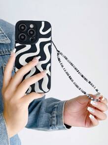 手機掛鏈最新加厚防摔手機殼，帶直邊相機孔，印花波浪紋，附加鏈，適用於蘋果、華為、小米、三星手機 - 彩色 - 查看 2