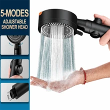 1pc Single-function Shower Head - Black - View 3