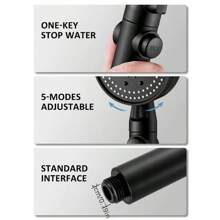 1pc Single-function Shower Head - Black - View 5