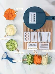 12pcs Blue Circular Vegetable Slicer, Multifunctional Fruit Slicer, Manual Food Grinder, Vegetable Grinding Machine, Cutter With Container, 6-blade Potato Grinder, Home Potato Slicer, Kitchen Gadget