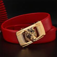 3,5 cm czerwony skórzany pasek z klamrą w kształcie głowy tygrysa, odpowiedni do codziennego użytku na ulicy, na Halloween, lato, do szkoły, jesień, akcesoria na Halloween, jesień-zimę, odpowiedni dla nastolatków, młodzieży, mężczyzn, na co dzień, na zewnątrz, do sportu, na wakacje, na prezent z okazji ukończenia szkoły, na urodziny, do codziennego noszenia - Czerwony - Zobacz 2