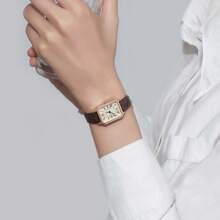 女孩的简约时尚优雅复古方形腕表，具有艺术和独特的设计，适合初中和高中学生 - 棕色 - 查看 5