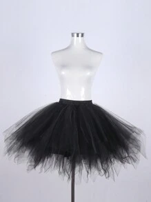 Women's Black Shaped Multi-Layer Mesh Skirt For Wedding Photoshoot, Half-Length, Puffy Style Fall Clothes For Women - Black - View 4