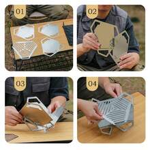 1 Set Stainless Steel Triangle Design Portable Barbecue Stove, Detachable And Windproof, Suitable For Camping And Bbq - Silver - View 4