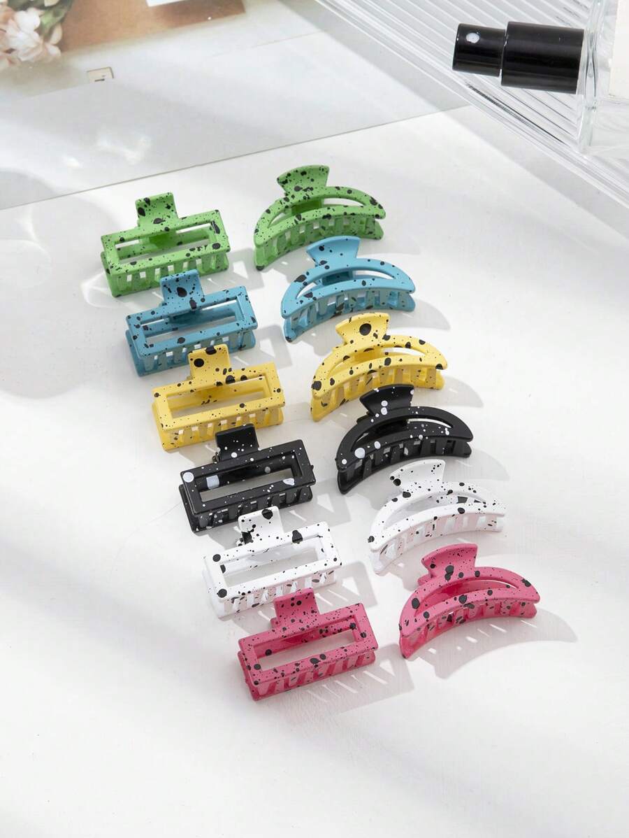 12pcs/set Small Square Moon Shape Hair Claw Clips For Women, Multicolor - Multicolor - View 1