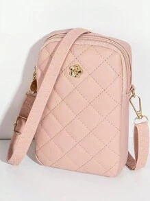 女士小型手機鈴鐺肩袋，小方形錢包和手提包，夏季輕便時尚，適用於白領工作者，上班族通勤辦公室，周年紀念日、生日禮物、情人節熱粉色手機錢包 - 粉色 - 查看 1