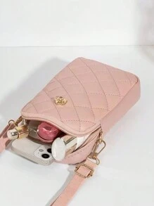 女士小型手機鈴鐺肩袋，小方形錢包和手提包，夏季輕便時尚，適用於白領工作者，上班族通勤辦公室，周年紀念日、生日禮物、情人節熱粉色手機錢包 - 粉色 - 查看 2