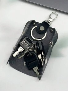 Estuche Para Llaves De PU Multifuncional, Estuche Para Llaves De Coche Y Bolsa De Almacenamiento De Llaves, Regalos A Los Maestros - Negro - Ver 4