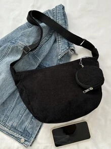 Fashionable Solid Color Casual Cute 2pcs Shoulder Bag - Black - View 5
