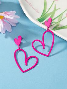 1對時尚流行的情人節風格心形切割吊墜耳環,適用於女士戶外運動、派對、日常穿搭,黑色 - 玫紅色 - 查看 2