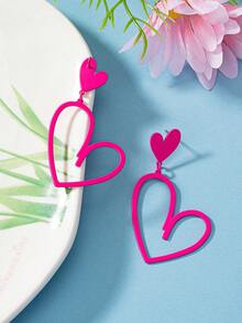 1對時尚流行的情人節風格心形切割吊墜耳環,適用於女士戶外運動、派對、日常穿搭,黑色 - 玫紅色 - 查看 3