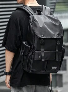 男士旅行背包，高中/中學/大學學生用的大容量書包，帶有USB充電口的商務背包，適用於戶外男士的禮物 - 黑色 - 查看 1